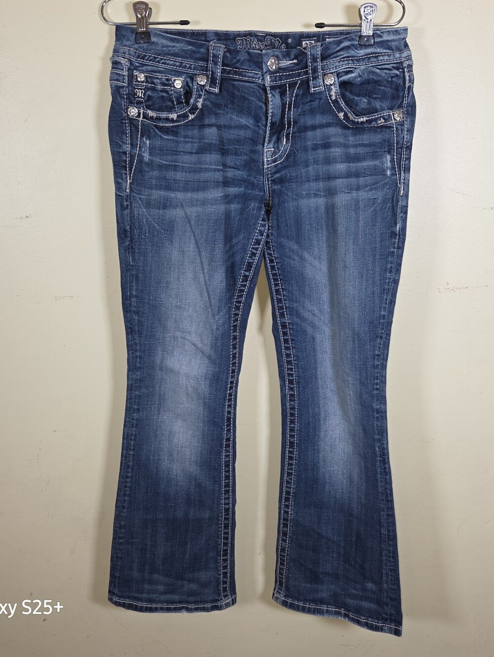 Miss Me Blue Mid Rise Easy Boot Bootcut Jeans Lace Embellished Size 27